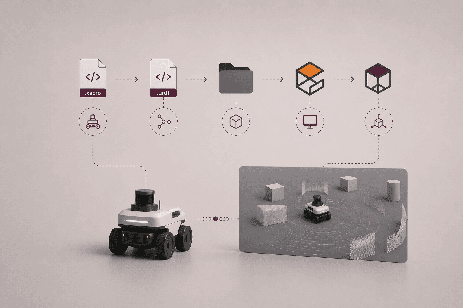 Differential drive mobile robot running in a Gazebo simulation built in ROS 2 from a single prompt