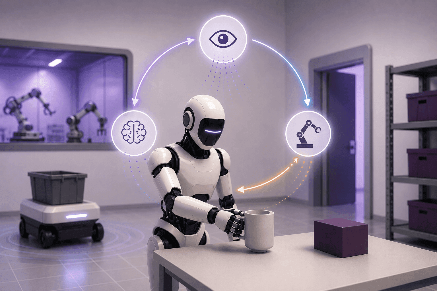 A robot sensing and interacting with objects, illustrating embodied AI